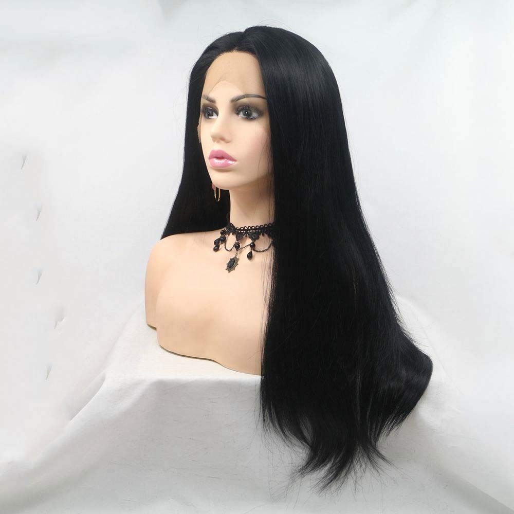 Luxury 13X4 Synthetic Lace Front Wigs for African Women - Pre-Plucked Natural Hairline, Heat Resistant Long Straight Black Hair with High Density & Breathable Soft Lace (Middle Part)