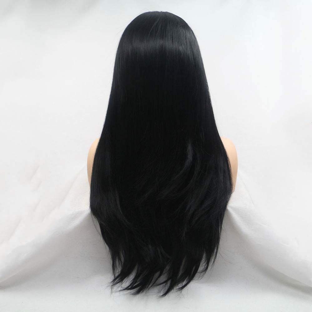 Luxury 13X4 Synthetic Lace Front Wigs for African Women - Pre-Plucked Natural Hairline, Heat Resistant Long Straight Black Hair with High Density & Breathable Soft Lace (Middle Part)
