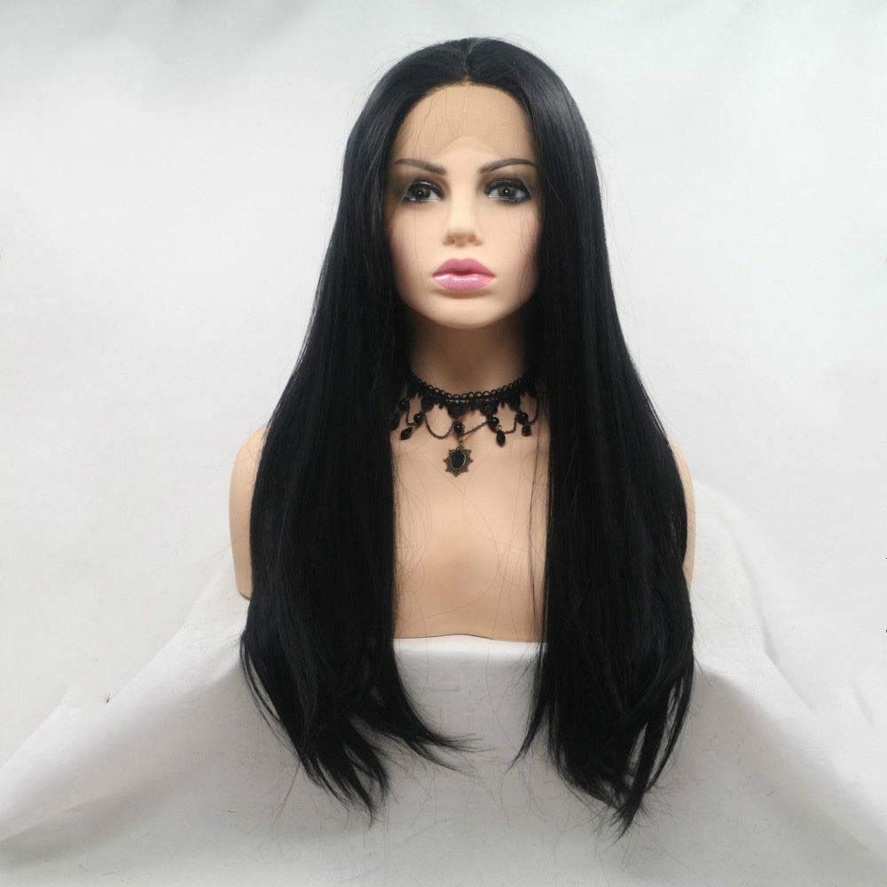 Luxury 13X4 Synthetic Lace Front Wigs for African Women - Pre-Plucked Natural Hairline, Heat Resistant Long Straight Black Hair with High Density & Breathable Soft Lace (Middle Part)