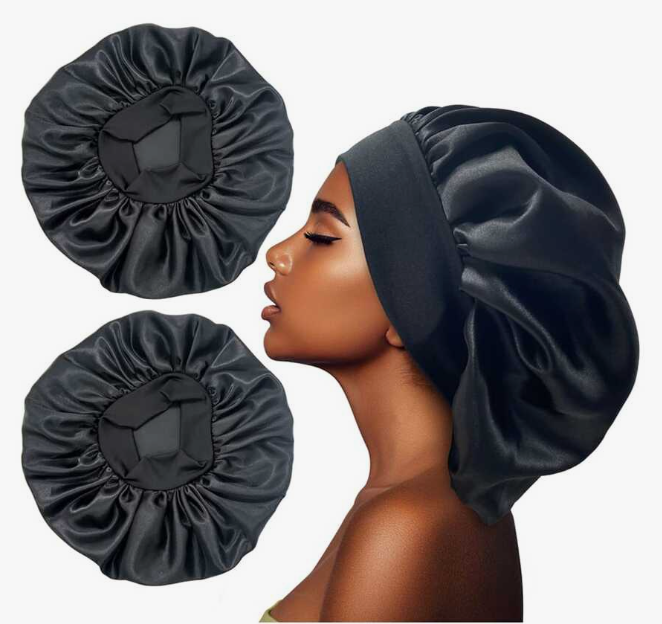 New Arrivals 2Pcs Silk Bonnet for Sleeping, Satin Hair Bonnets, Soft Elastic Band Silk Sleep Cap, Silk Hair Wrap for Curly Hair Black Friday