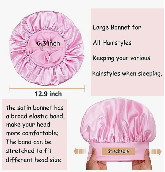 New Arrivals 2Pcs Silk Bonnet for Sleeping, Satin Hair Bonnets, Soft Elastic Band Silk Sleep Cap, Silk Hair Wrap for Curly Hair Black Friday