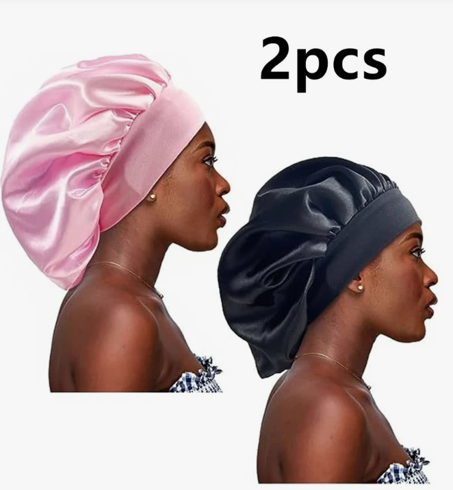 New Arrivals 2Pcs Silk Bonnet for Sleeping, Satin Hair Bonnets, Soft Elastic Band Silk Sleep Cap, Silk Hair Wrap for Curly Hair Black Friday