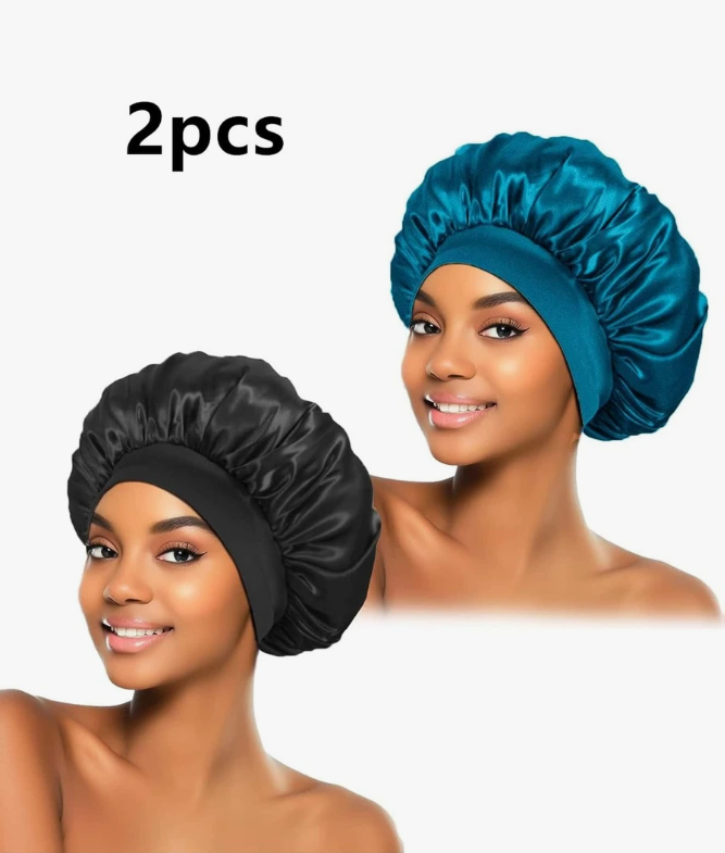 New Arrivals 2Pcs Silk Bonnet for Sleeping, Satin Hair Bonnets, Soft Elastic Band Silk Sleep Cap, Silk Hair Wrap for Curly Hair Black Friday