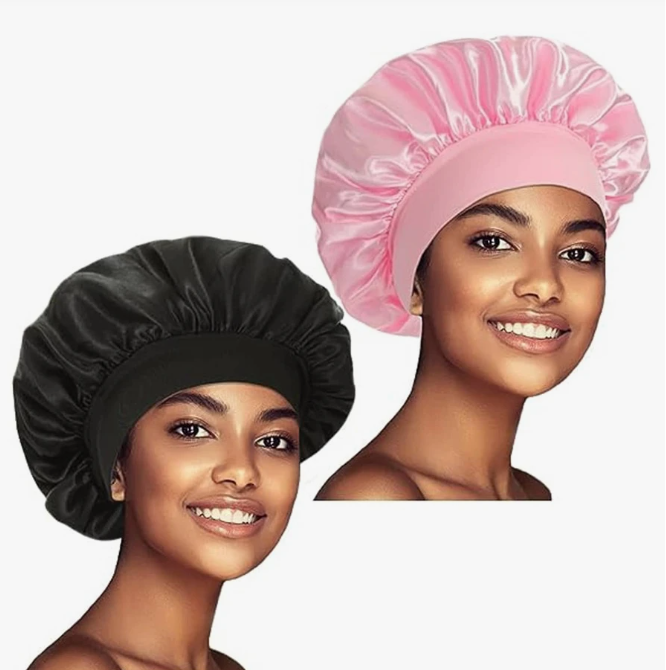 New Arrivals 2Pcs Silk Bonnet for Sleeping, Satin Hair Bonnets, Soft Elastic Band Silk Sleep Cap, Silk Hair Wrap for Curly Hair Black Friday
