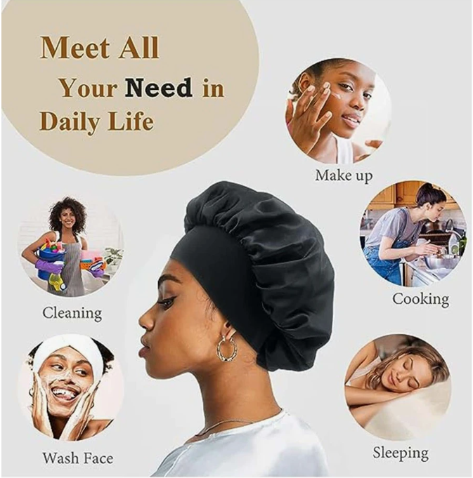 New Arrivals 2Pcs Silk Bonnet for Sleeping, Satin Hair Bonnets, Soft Elastic Band Silk Sleep Cap, Silk Hair Wrap for Curly Hair Black Friday