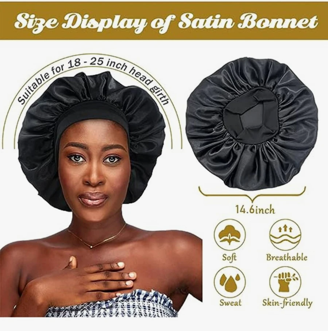 New Arrivals 2Pcs Silk Bonnet for Sleeping, Satin Hair Bonnets, Soft Elastic Band Silk Sleep Cap, Silk Hair Wrap for Curly Hair Black Friday