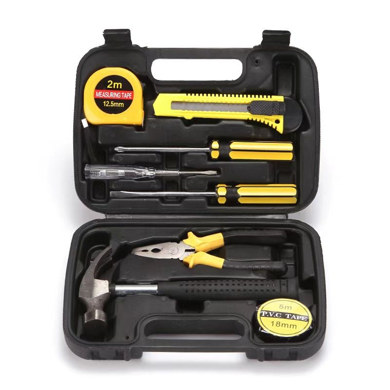 New Arrivals Upgraded 9-piece household hardware tools set gift tool box with hammer hand tools