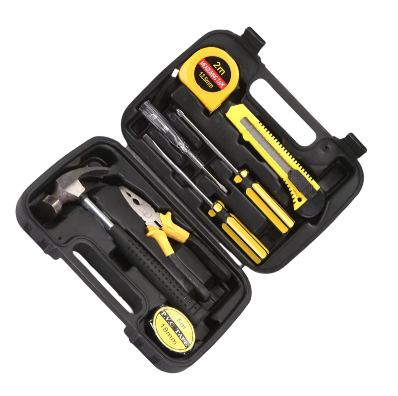 New Arrivals Upgraded 9-piece household hardware tools set gift tool box with hammer hand tools