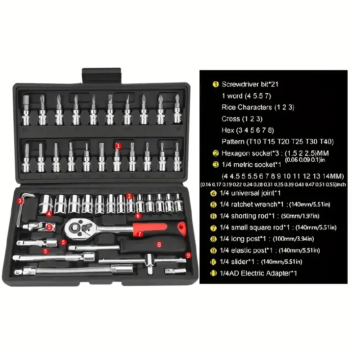 Tool 46 PCS Set Wrench Batch Head Ratchet Pawl Socket Spanner Screwdriver