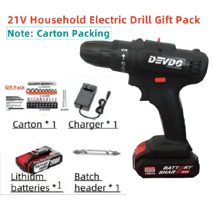 New Arrived 21V Household Electric Drill 28 Piece Set Lmited Time Promotion Can Drill Wood, Metal, Ceramic, Plastic EU Plug Accessories Black,Upgraded 1 batteries