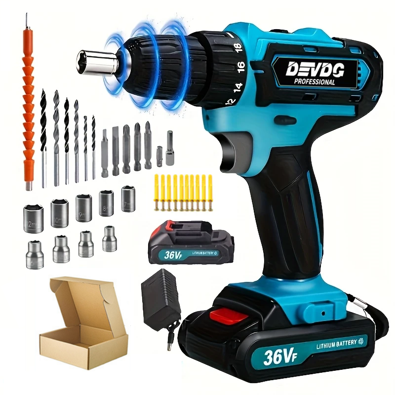 New Arrived 21V Household Electric Drill 38 Piece Set Three Functions Drillable Walls Electric Cordless Drill,charging electric screwdriver, drilling machine,drilling machine set ,drillling tool drill