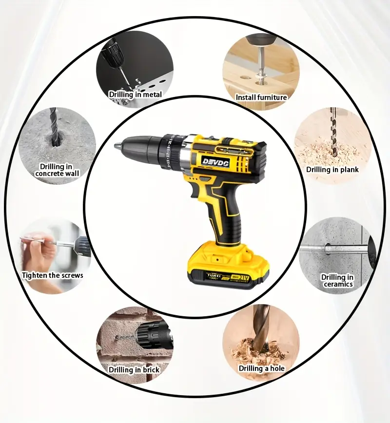 New cordless drill kit, 21V electric drill, with 1 battery and charger, 25+3 torque setting drill, with 38 accessories, built-in 3/8 inch keyless chuck, LED light, maximum 38 inch/lb electric screwdri