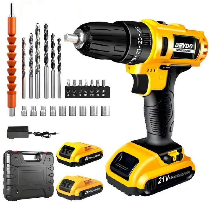 New Arrived 21V Household Electric Drill 37 Piece Set Lmited Time Promotion Can Drill Wood, Metal, Ceramic, Plastic EU Plug Accessories Two speed Power Hand Tools