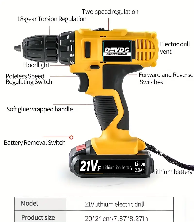 New Arrived 21V Household Electric Drill 37 Piece Set Lmited Time Promotion Can Drill Wood, Metal, Ceramic, Plastic EU Plug Accessories Two speed Power Hand Tools