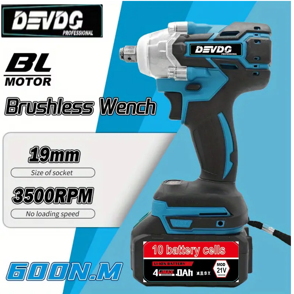600N.M cordless impact electric wrench, brushless electric wrench, cordless high-power shock absorber, suitable for automotive repair (only tools) 21v battery PIN