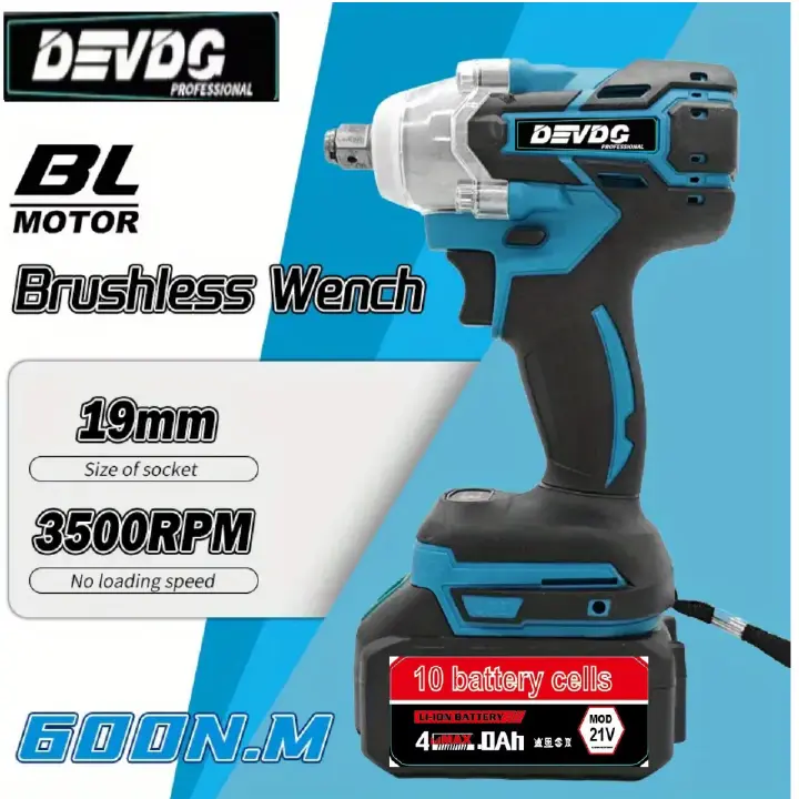 600N.M cordless impact electric wrench, brushless electric wrench, cordless high-power shock absorber, suitable for automotive repair (only tools) 21v battery PIN