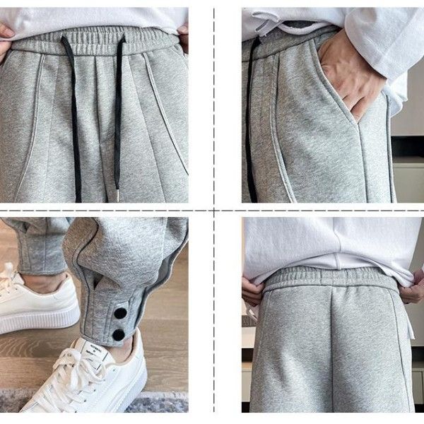 Men's Solid Color Cargo Loose Leg Breasted Casual Sports Pants