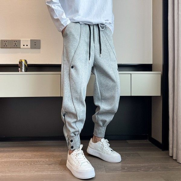 Men's Solid Color Cargo Loose Leg Breasted Casual Sports Pants