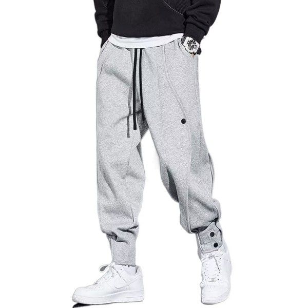 Men's Solid Color Cargo Loose Leg Breasted Casual Sports Pants