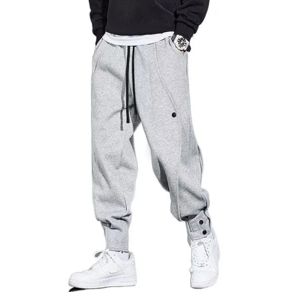 Men's Solid Color Cargo Loose Leg Breasted Casual Sports Pants