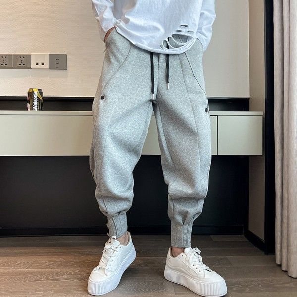 Men's Solid Color Cargo Loose Leg Breasted Casual Sports Pants