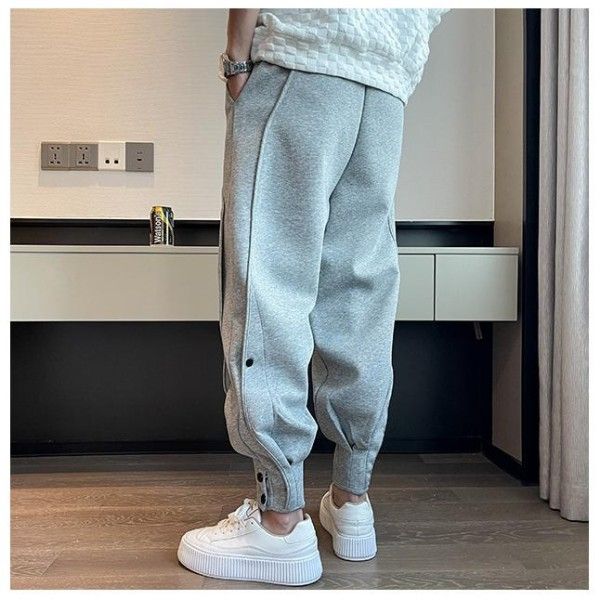 Men's Solid Color Cargo Loose Leg Breasted Casual Sports Pants