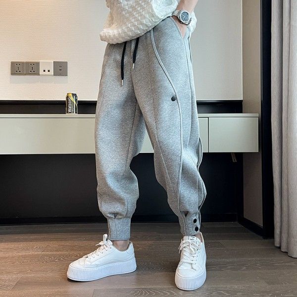 Men's Solid Color Cargo Loose Leg Breasted Casual Sports Pants