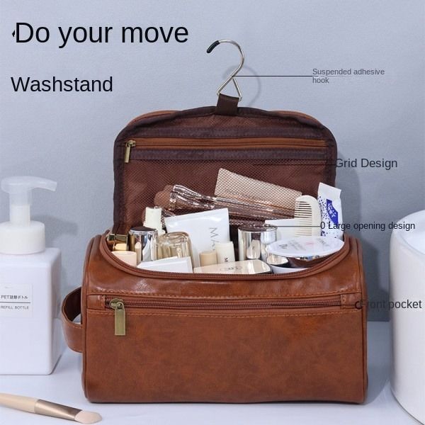 Hand-Held Cosmetic Bag, Large-Capacity Waterproof Storage, Travel Pu Leather Toiletry Bag