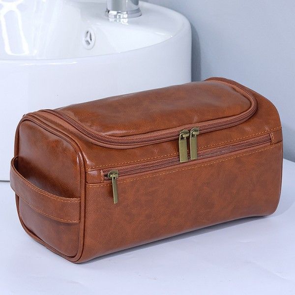 Hand-Held Cosmetic Bag, Large-Capacity Waterproof Storage, Travel Pu Leather Toiletry Bag