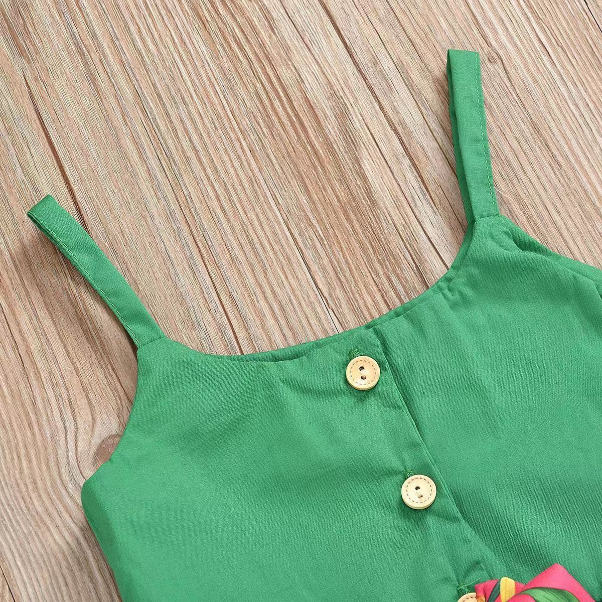 D-baby Toddler Kids Baby Girls Sling Tops+Flower print Buttons Short Set Outfits Clothes 2PCS