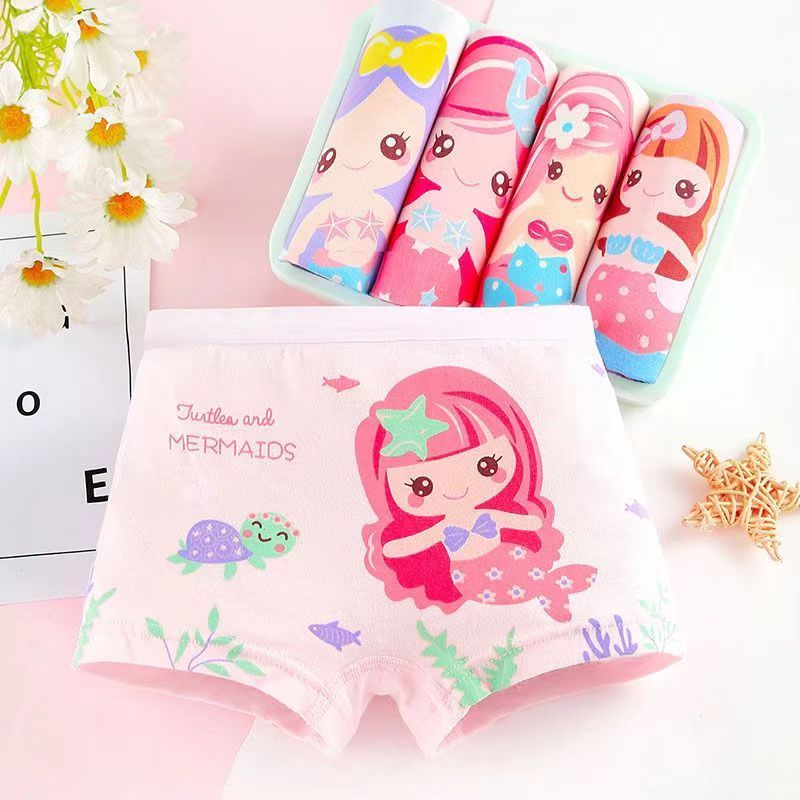 D-baby 4 Pcs/pack Children Cotton Underwear Baby Girl Cartoon Printed Boxer Briefs Panties