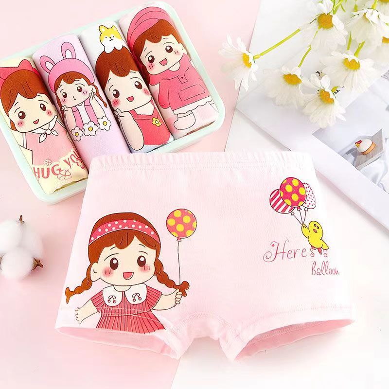 D-baby 4 Pcs/pack Children Cotton Underwear Baby Girl Cartoon Printed Boxer Briefs Panties