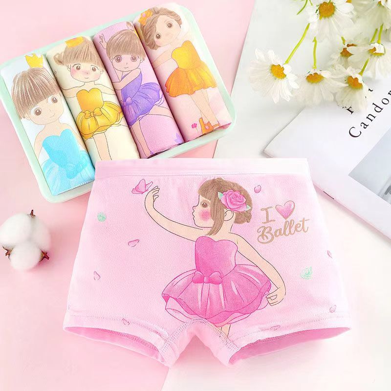 D-baby 4 Pcs/pack Children Cotton Underwear Baby Girl Cartoon Printed Boxer Briefs Panties