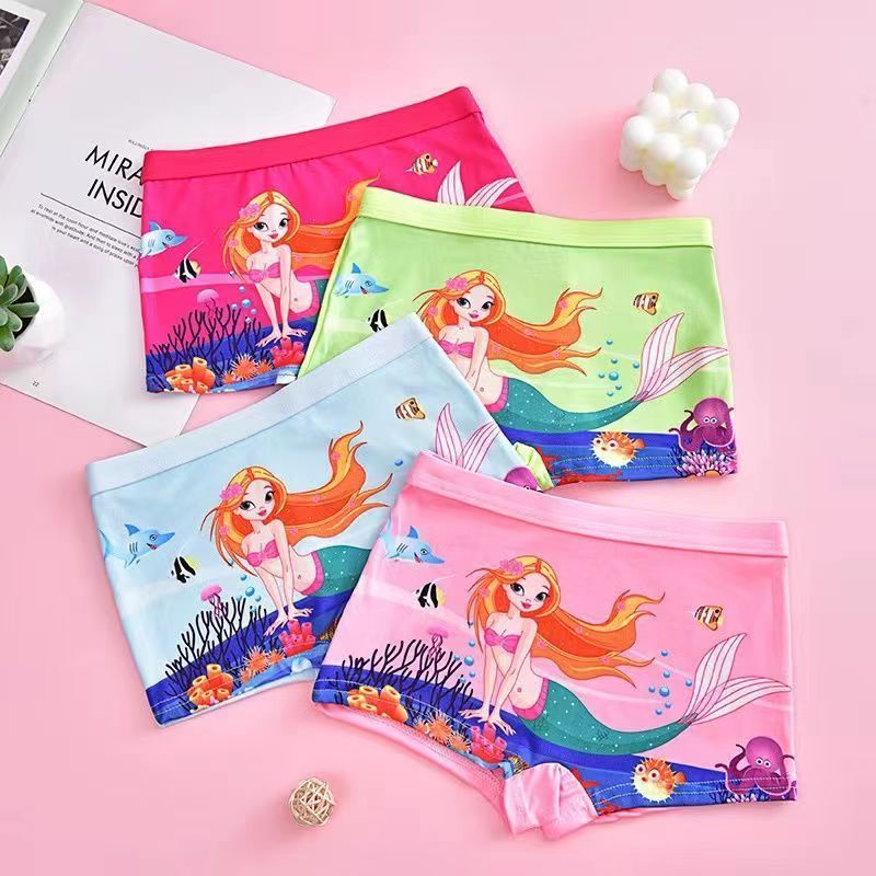 D-baby 4PCS (2-9Y) Little Big Girls Soft Modal+Cotton Boxer Briefs Underwear Print
