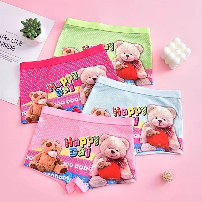 D-baby 4PCS (2-9Y) Little Big Girls Soft Modal+Cotton Boxer Briefs Underwear Print