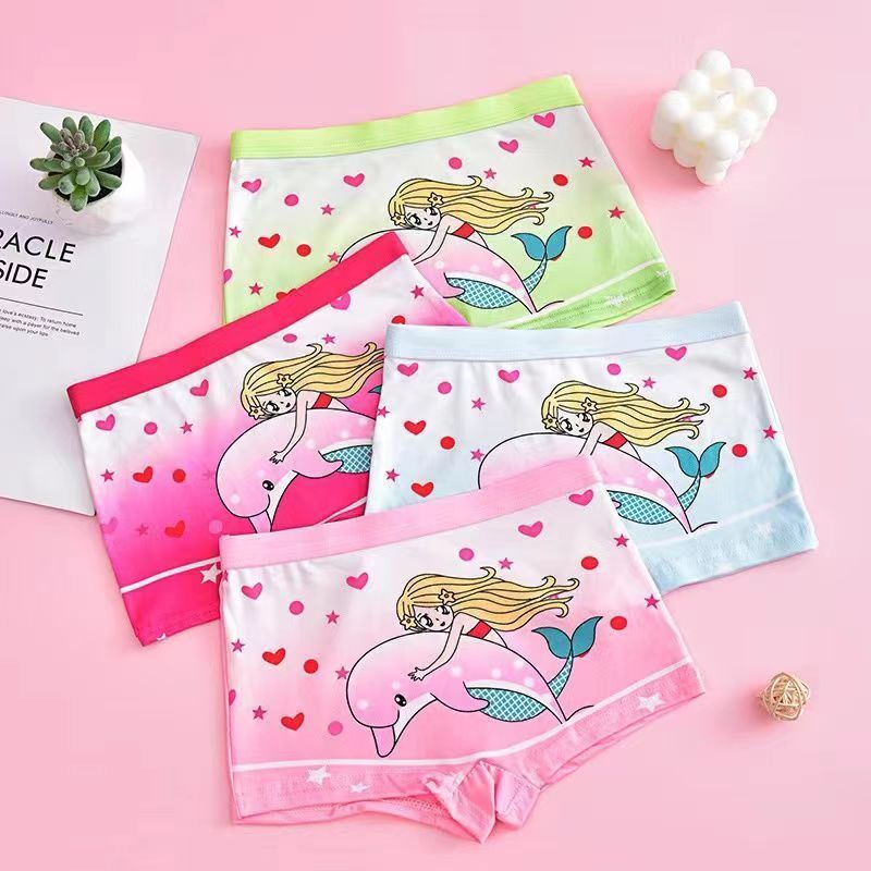 D-baby 4PCS (2-9Y) Little Big Girls Soft Modal+Cotton Boxer Briefs Underwear Print