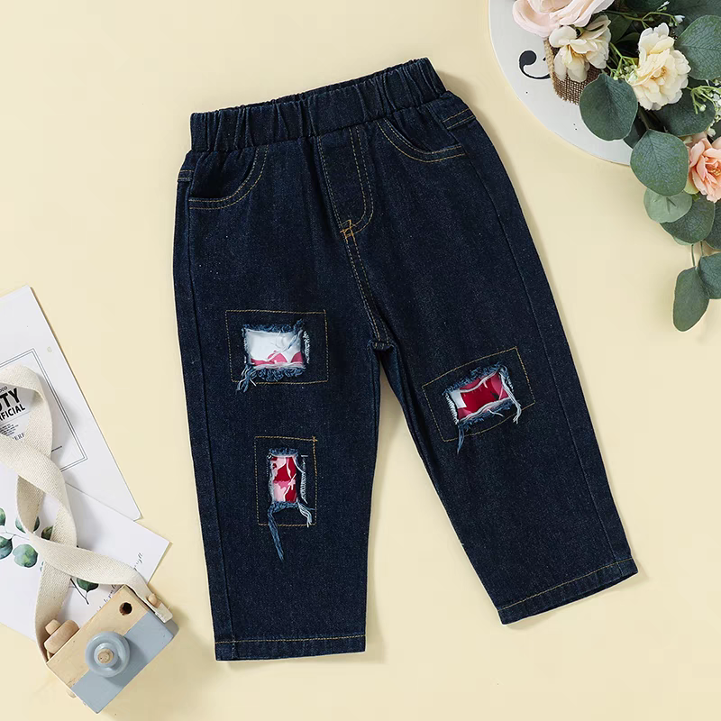 D-baby Fashionable Girl's Suit Long sleeve Ruffled Floral print top + Jeans Suit Outfits Clothes