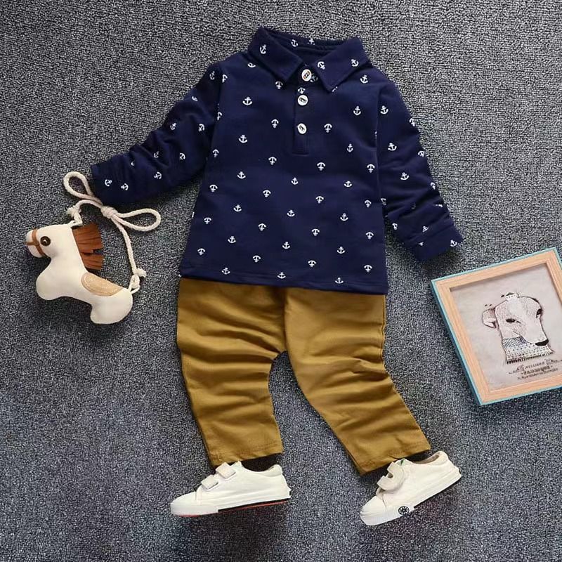 D-baby 2Pcs 2-5.5y Boys Clothes Set Cartoon T-shirt and Pants Cotton Kids Summer Wear Kids Suits