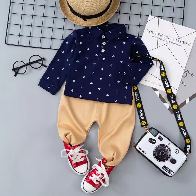 D-baby 2Pcs 2-5.5y Boys Clothes Set Cartoon T-shirt and Pants Cotton Kids Summer Wear Kids Suits