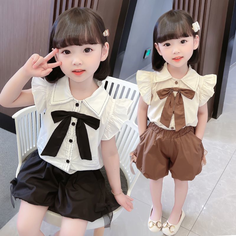 D-baby 2024 New Girls Summer Two-piece Set,Top + Shorts Suit, 0-5 year old Girl Fashion Suits