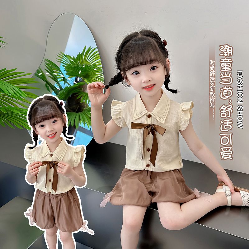 D-baby 2024 New Girls Summer Two-piece Set,Top + Shorts Suit, 0-5 year old Girl Fashion Suits