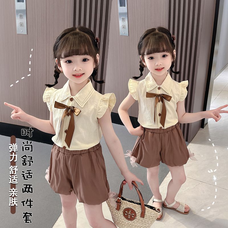 D-baby 2024 New Girls Summer Two-piece Set,Top + Shorts Suit, 0-5 year old Girl Fashion Suits