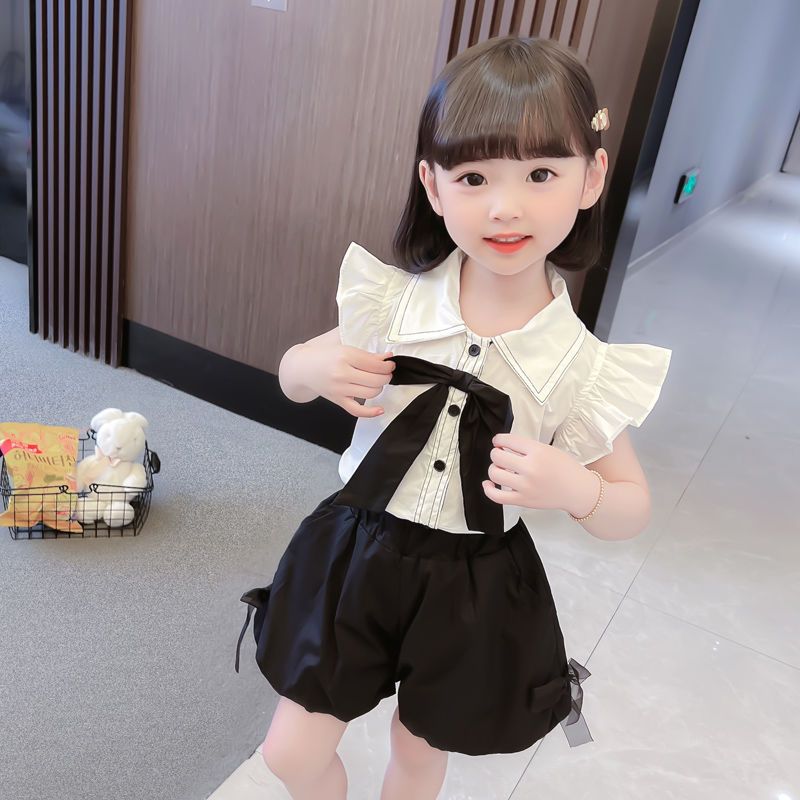 D-baby 2024 New Girls Summer Two-piece Set,Top + Shorts Suit, 0-5 year old Girl Fashion Suits
