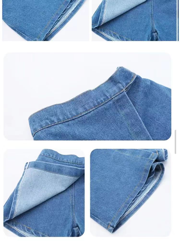 D-baby Children's and girls' sleeveless Soft denim top+shorts suit Cool Girl Fashion 2 PCS Suit