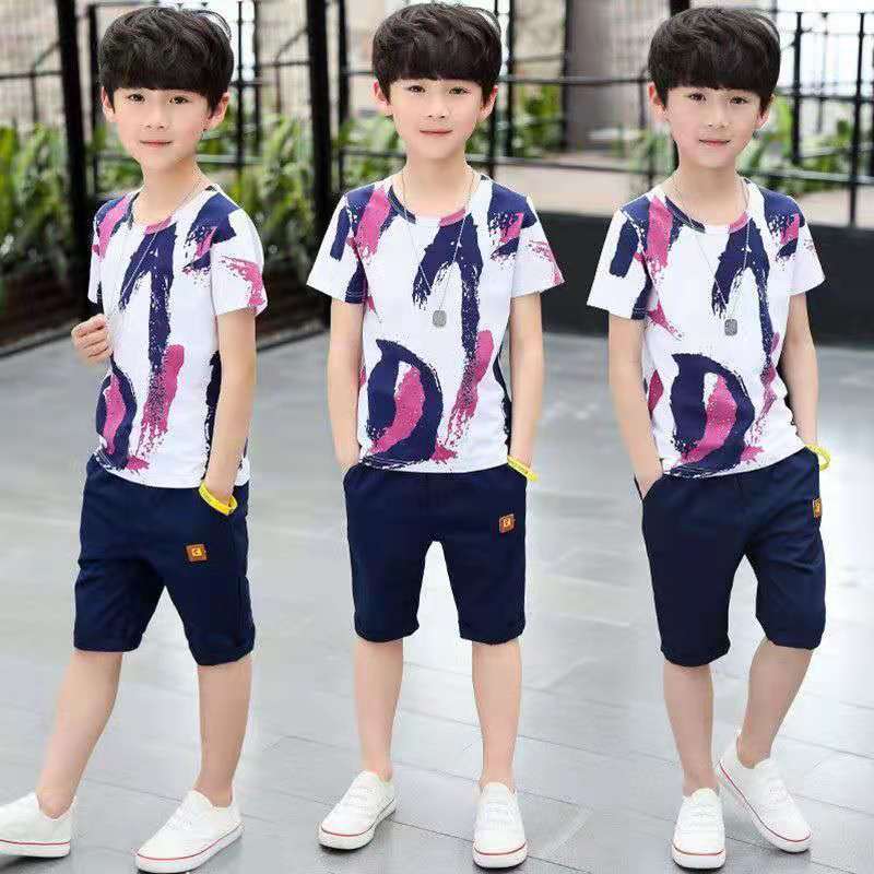 D-baby Big boy size 120-160,2-11y 2PCS Kids boys T-shirt + Pants suit casual suit