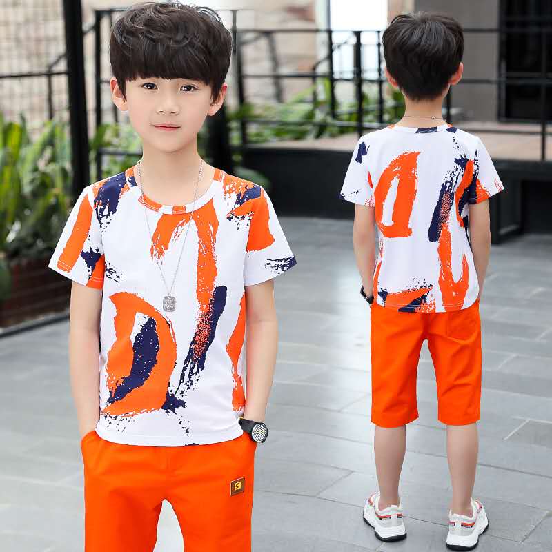D-baby Big boy size 120-160,2-11y 2PCS Kids boys T-shirt + Pants suit casual suit