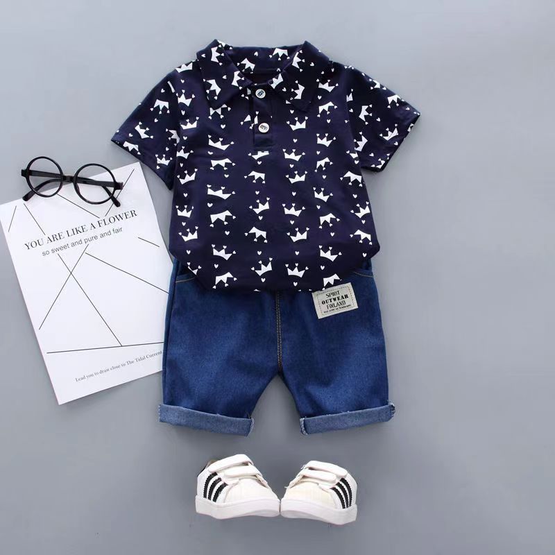D-baby Hot New 2Pcs Fashion Baby Boys Top+Pants Clothes Set Cotton Material Infant Clothing Set