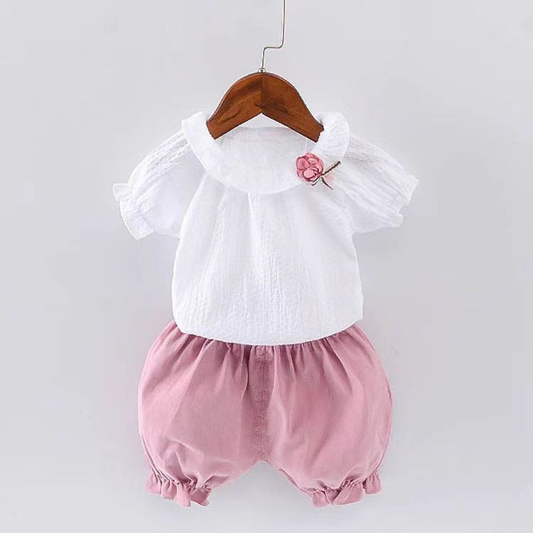 D-baby 2PCS Baby Clothes Baby Girls 0-4years old Lollipop Bow Tie Top +shorts suit