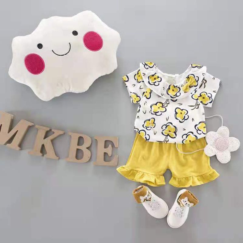 D-baby summer new girls short sleeve shorts flowers two-piece baby sweet suit