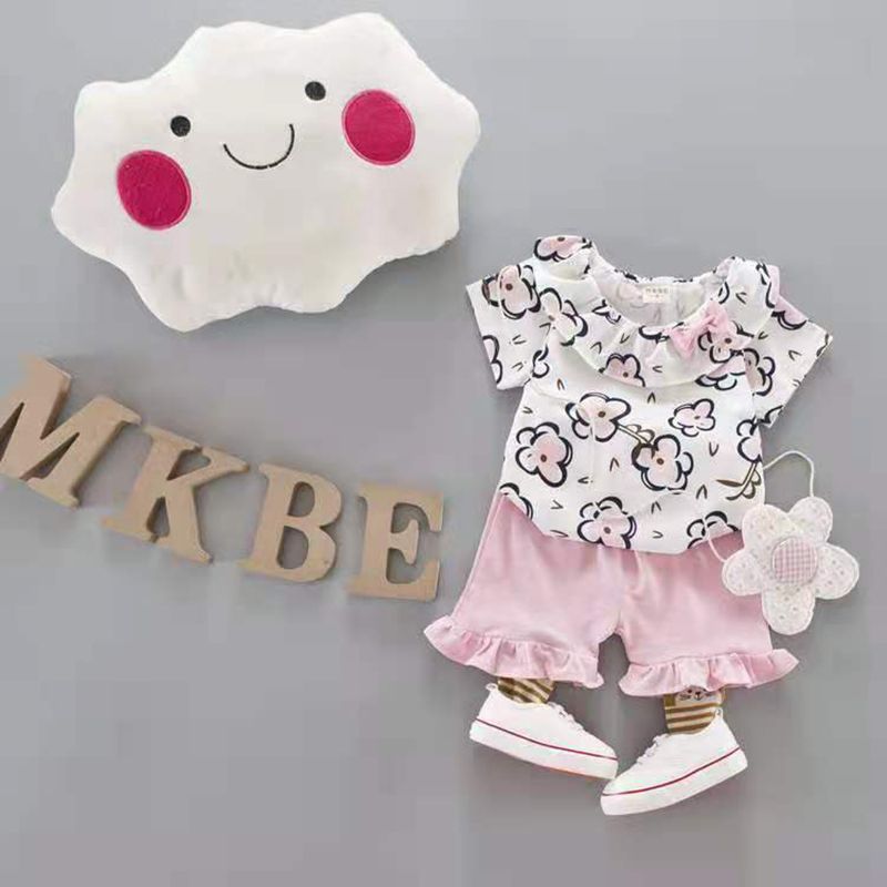 D-baby summer new girls short sleeve shorts flowers two-piece baby sweet suit